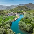 Aerial of Virpazar, on the shore of Lake Skadar in Montenegro