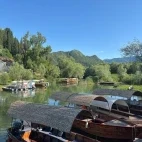 Boats in Virpazar, Lake Skadar, Montenegro.