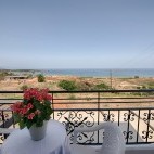 Balcony with sea view at Hotel Alexis in Crete, Greece