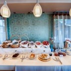 Breakfast area at Hotel Alexis in Crete, Greece.