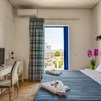 Double bedroom at Hotel Alexis in Crete, Greece.