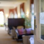 Cafe bar entrance at Grant Arms Hotel in Grantown-on-Spey, Scotland.