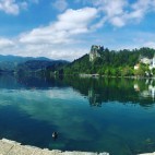 Panorama of Lake Bled in Slovenia.