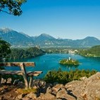 Looking down to Lake Bled & Pilgrimage Church of the Assumption of Mary in Slovenia