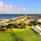 Outdoor seating area at Bamburgh Castle Inn, Northumberland