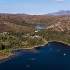 Aerial of Eddrachilles Hotel in Sutherland, Scotland