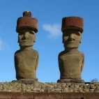 Moais of Ahu Nau Nau at Anakena in Easter Island, Chile