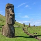 Moai statues in the Rano Raraku Volcano, Easter Island, Chile