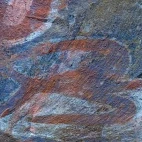 Rock paintings in a cave in Roa Rapa Nui National Park, Easter Island, Chile