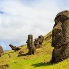Moai statues in the Rano Raraku Volcano, Easter Island, Chile