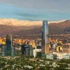 Santiago skyline in the Providencia District, with views of the Andes Mountain Range in Chile