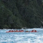 Clients on a kayaking excursion in Patagonia, Chile.