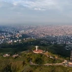 Aerial view of Cali City and the Cristo Rey (Christ the King) monument, Colombia.