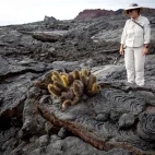 Guest on a lava field in the Galapagos.
