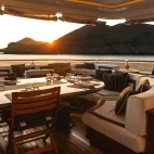 The outdoor dining on Aqua Mare, at sunset.