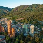 Aerial of Bogotá and the Andes in Colombia