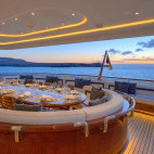 Outdoor dining on board Aqua Mare liveaboard in the Galapagos Islands.