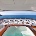 Sunbeds and hot tub on board Aqua Mare liveaboard in the Galapagos Islands.
