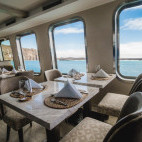 Dining area on board Origin boat in the Galapagos