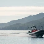 Boat cruising around Vancouver Island, British Columbia.