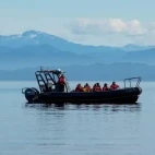 RIB exploring the islands of the Great Bear Rainforest.