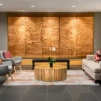 The reception area lounge at Kwa'lilas Hotel, Vancouver Island.