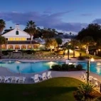 Evening view of Plantation Resort and pool, Florida.