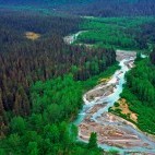 Aerial of cook inlet, Lake Clark National Park, Alaska
