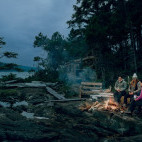 Campfire at Orca Waters Base Camp in Vancouver Island, Canada