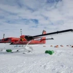 Ski plane by Gould Bay Emperor Penguin Camp in Antarctica.