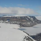 Aerial of Snow Hill in Antarctica.