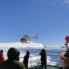 Helicopter in Snow Hill, Antarctica.
