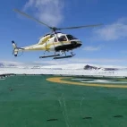 Helicopter in Snow Hill, Antarctica.