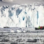 Zodiac in Snow Hill, Antarctica.