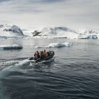 Zodiac in Snow Hill, Antarctica.