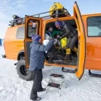 Guest arriving at Union Glacier Camp.
