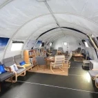 The communal lounge area for guests to enjoy at Union Glacier Camp.