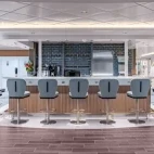 The bar lounge area on Ocean Victory, perfect for relaxing after a day exploring Antarctica.