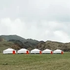 View of Twin Leopards Ger Camp, in the Altai Mountains, Mongolia