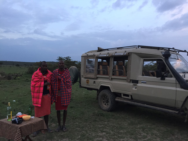 Masai warriors greeting guests on arrival in Kenya.