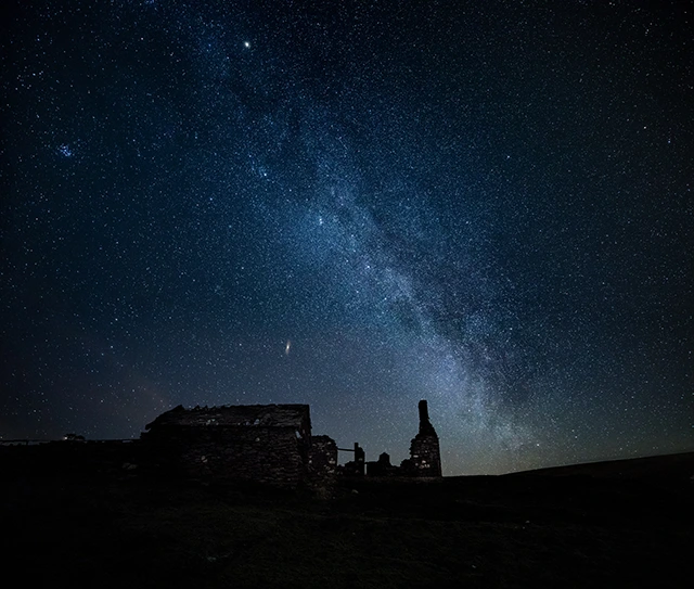 Night sky over Elan Valley in Wales.