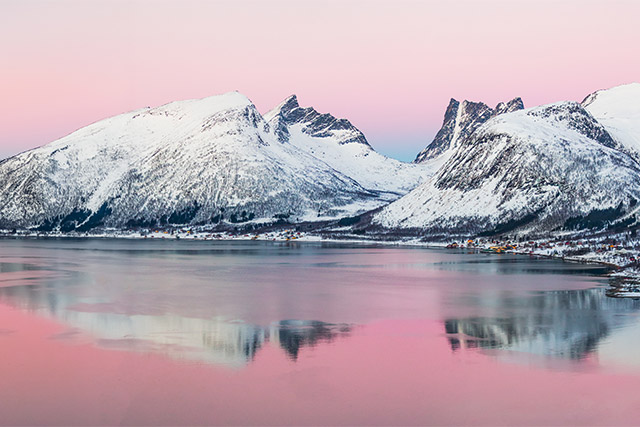 Fjords and pink skies in Norway