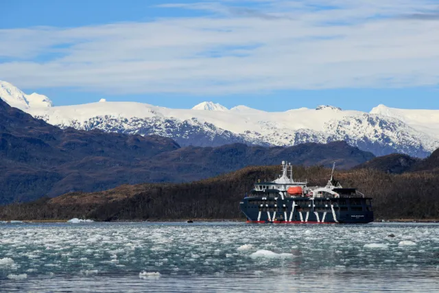 View of the Magellan Explorer by Pio XI Glacier, Chile.