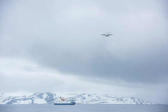 Fly-sail plane and ship in Antarctica